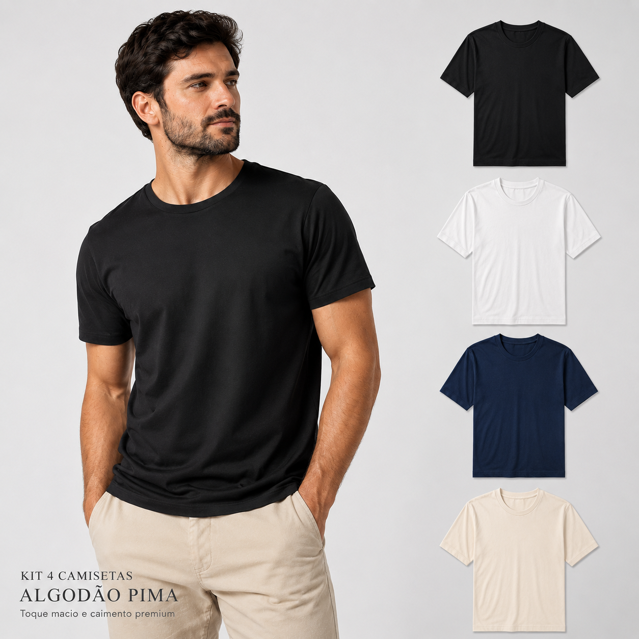 Kit 4 Camisetas Masculina Algodão Pima