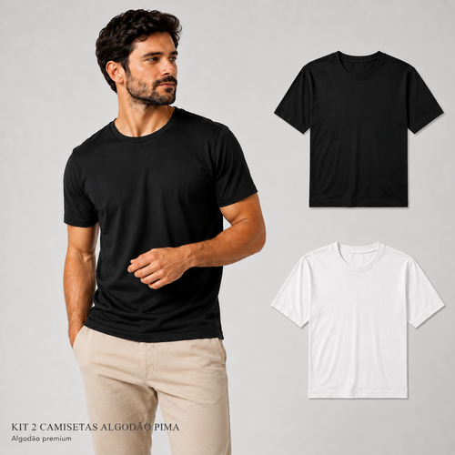 Kit 2 Camisetas Masculina Algodão Pima