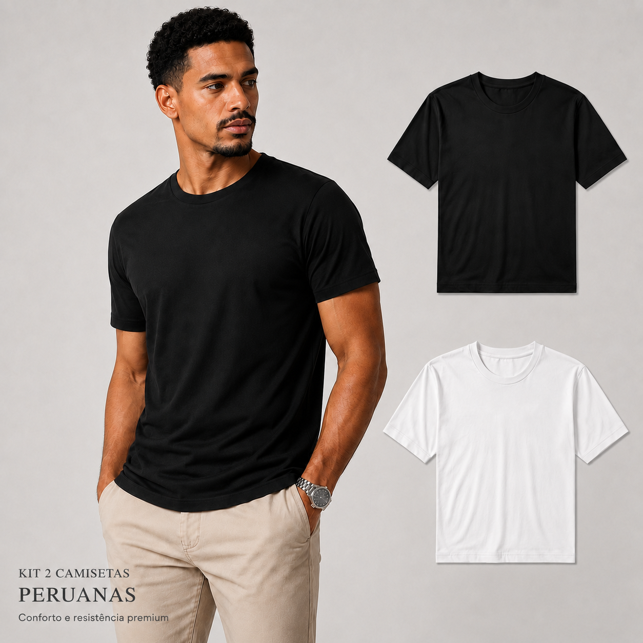 Kit 2 Camisetas Masculina Peruana - Elastano 40.1
