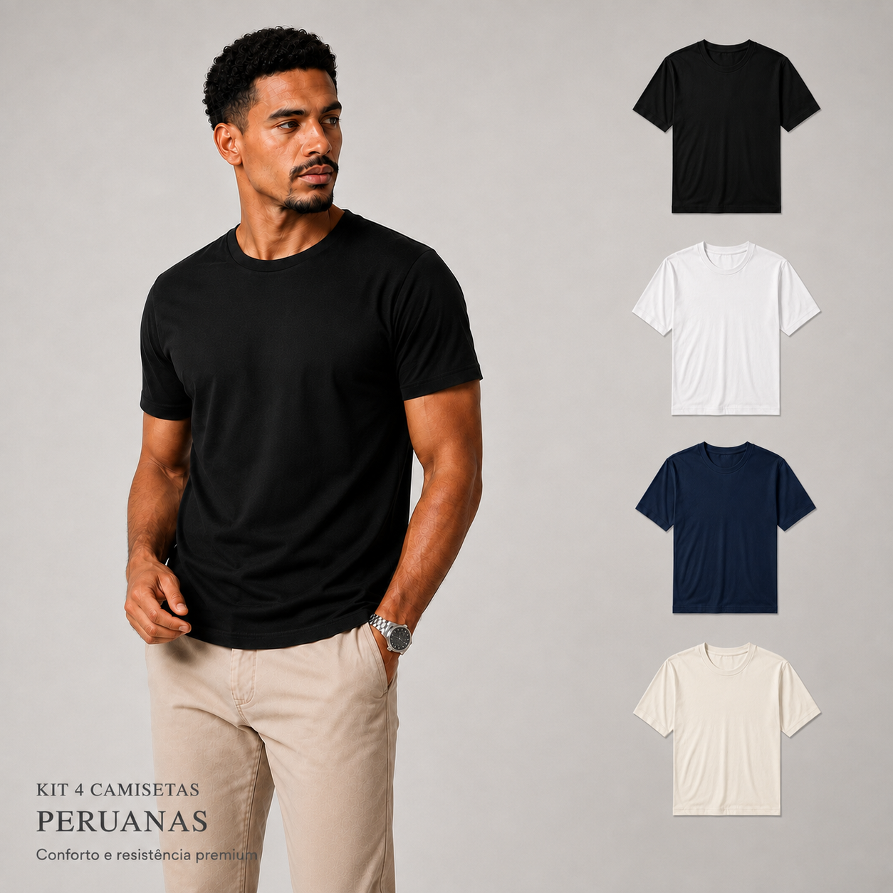 Kit 4 Camisetas Masculina Peruana - Elastano 40.1