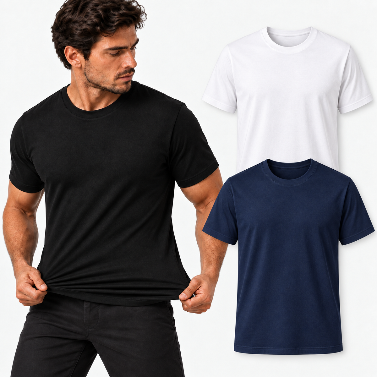 Kit 3 Camisetas Masculinas em Malha Egípcia Premium