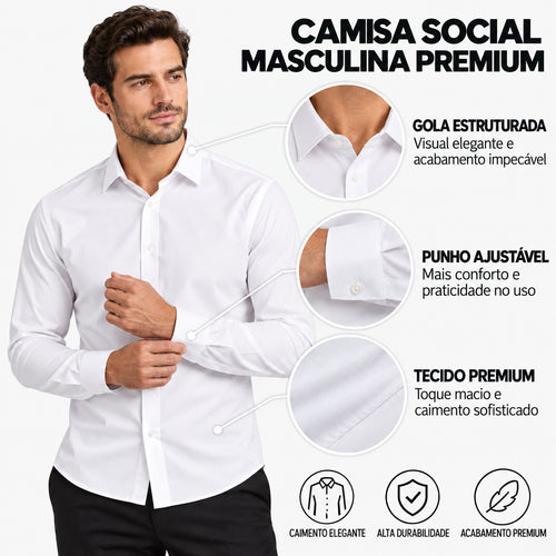 Camisa Social Masculina Manga Longa Premium