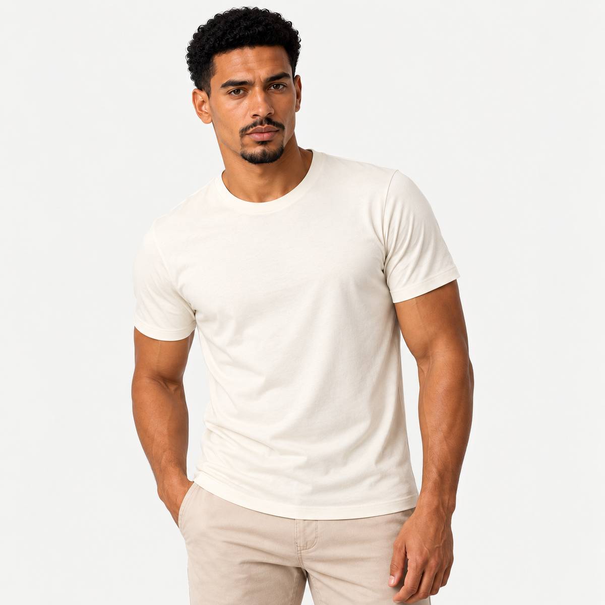 Camiseta Masculina em Malha Peruana 40.1 com Elastano