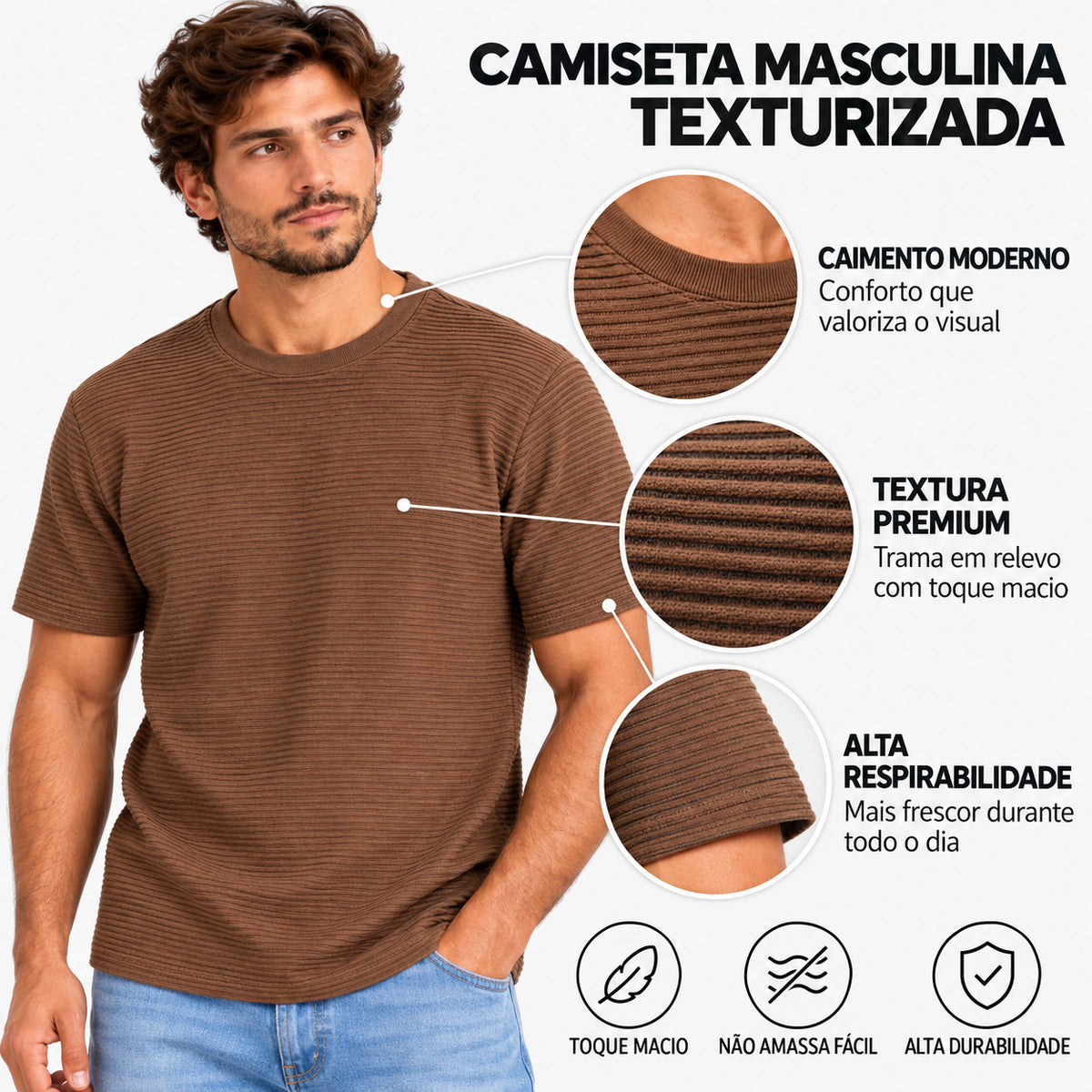 Kit 4 Camisetas Masculinas Texturizadas