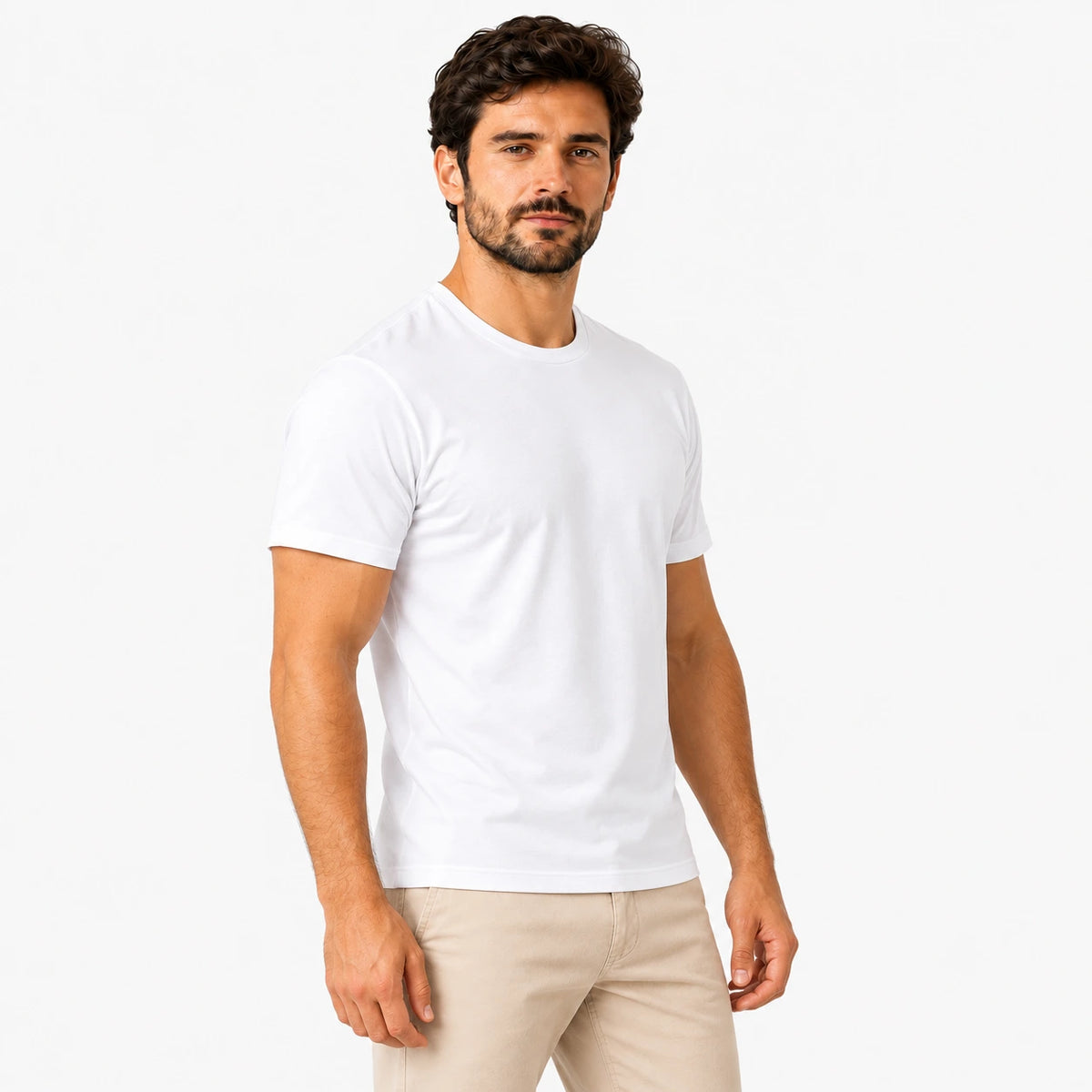 Camiseta masculina em malha algodao pima na cor branca
