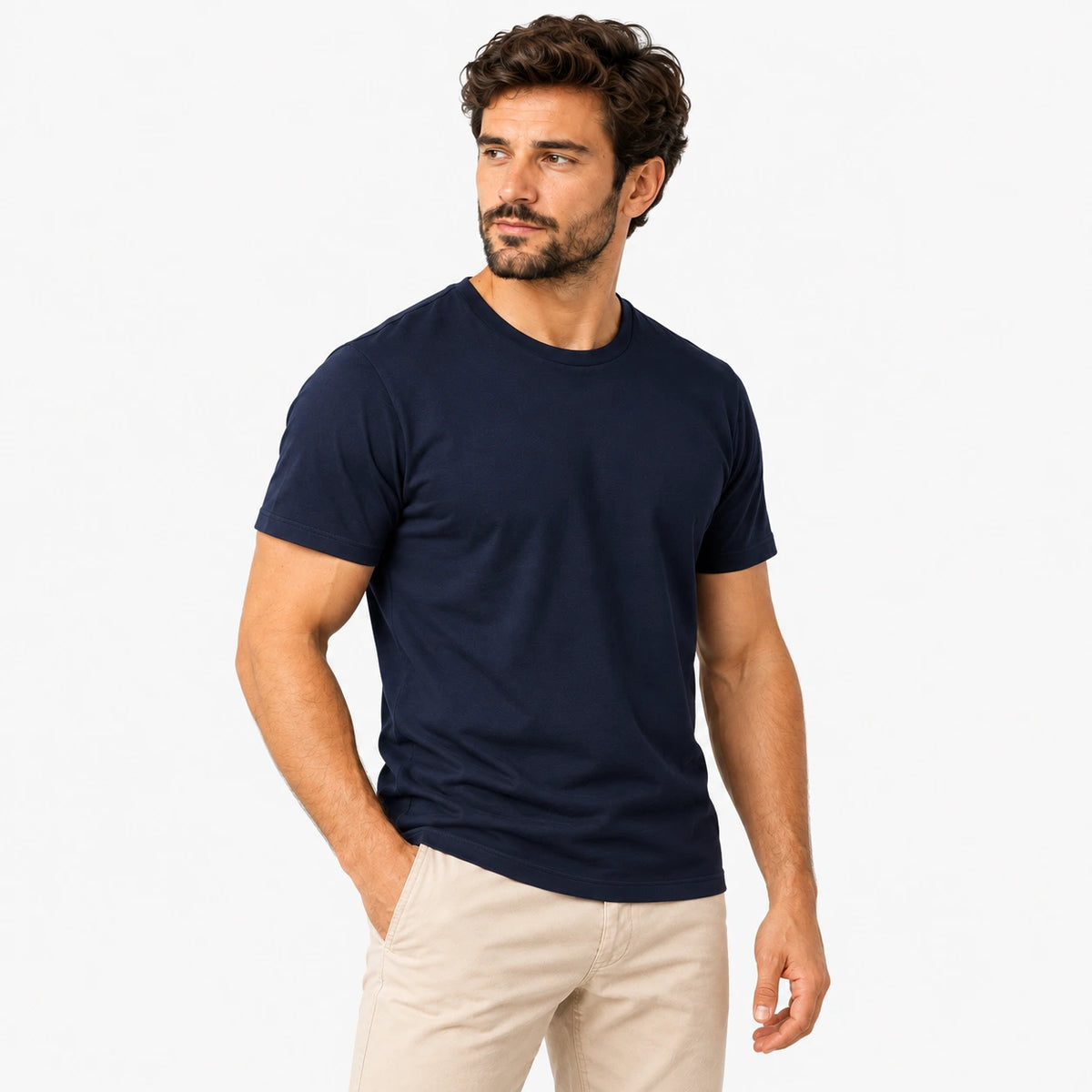 Camiseta masculina em malha algodao pima na cor azul marinho