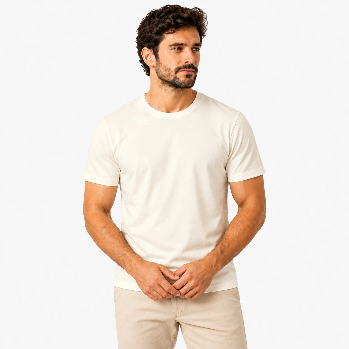 Camiseta masculina em malha algodao pima na cor off white