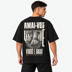 Camiseta Masculina Oversized Estampa Cristã Amai-vos