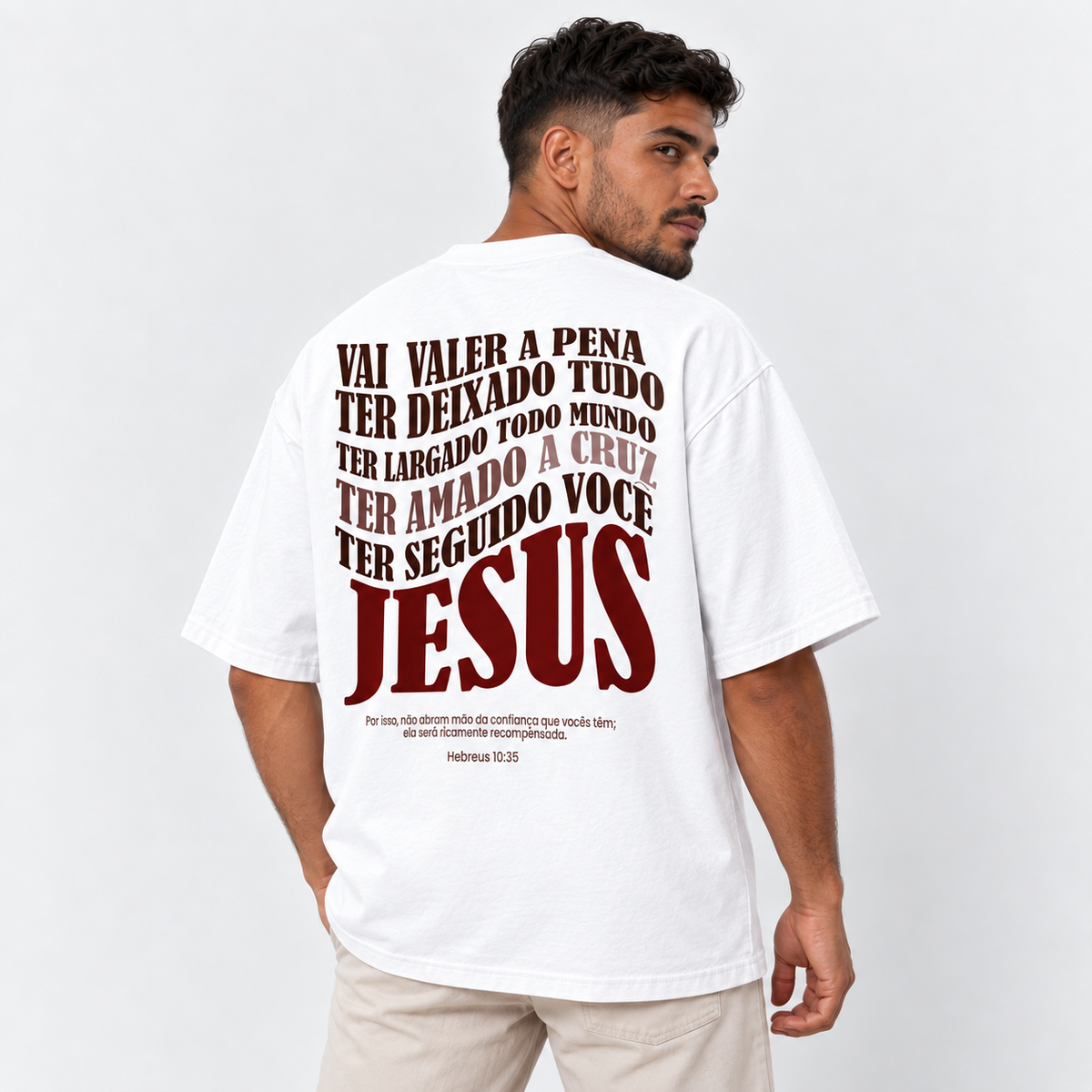 Camiseta Masculina Oversized Estampa Cristã Jesus Salva
