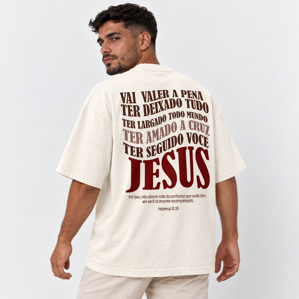 Camiseta Masculina Oversized Estampa Cristã Jesus Salva