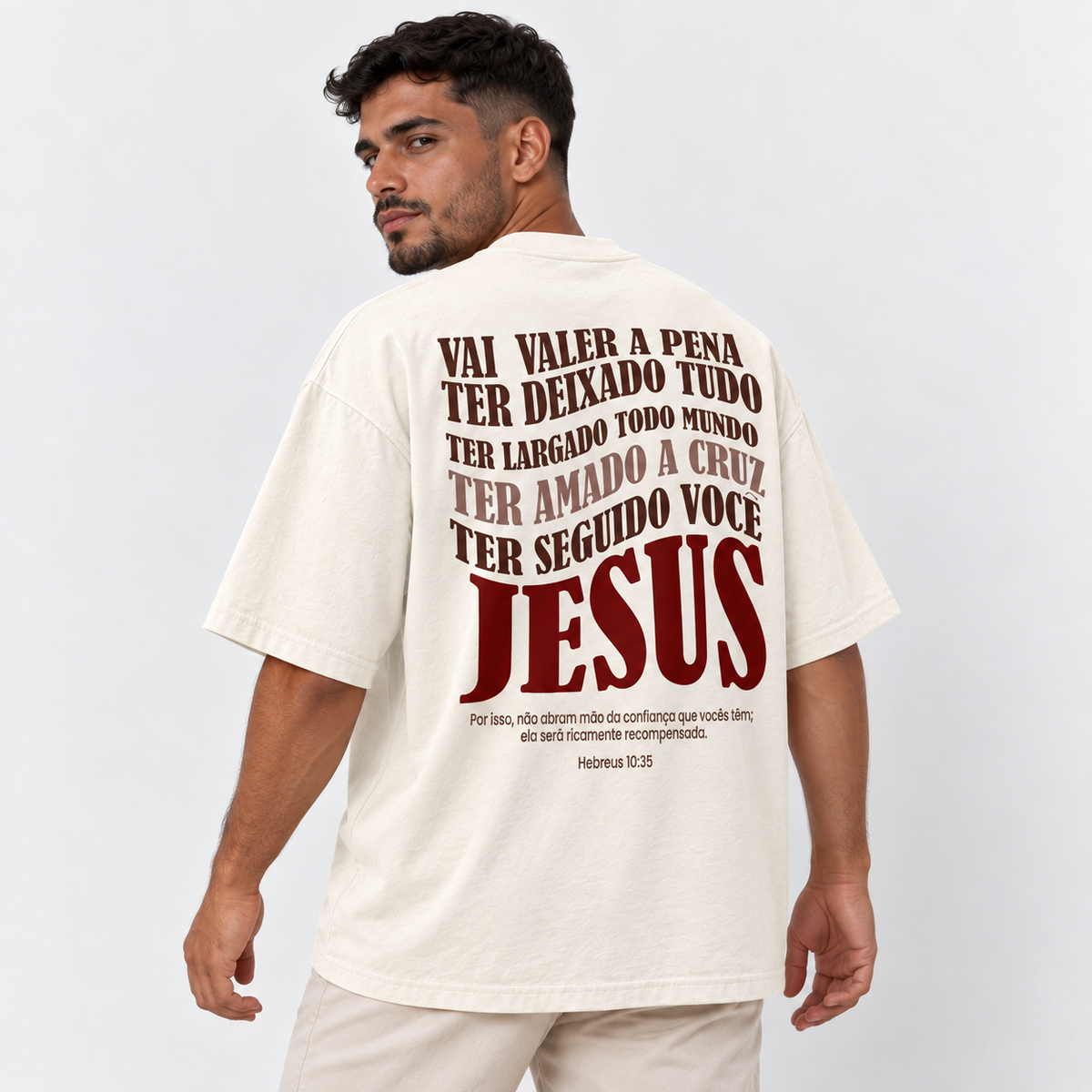 Camiseta Masculina Oversized Estampa Cristã Jesus Salva