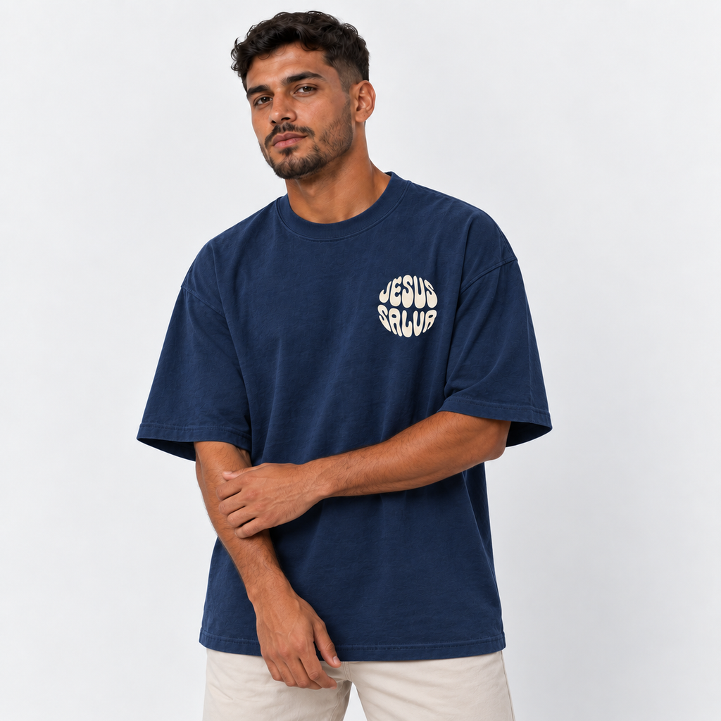 Camiseta Masculina Oversized Estampa Cristã Jesus Salva
