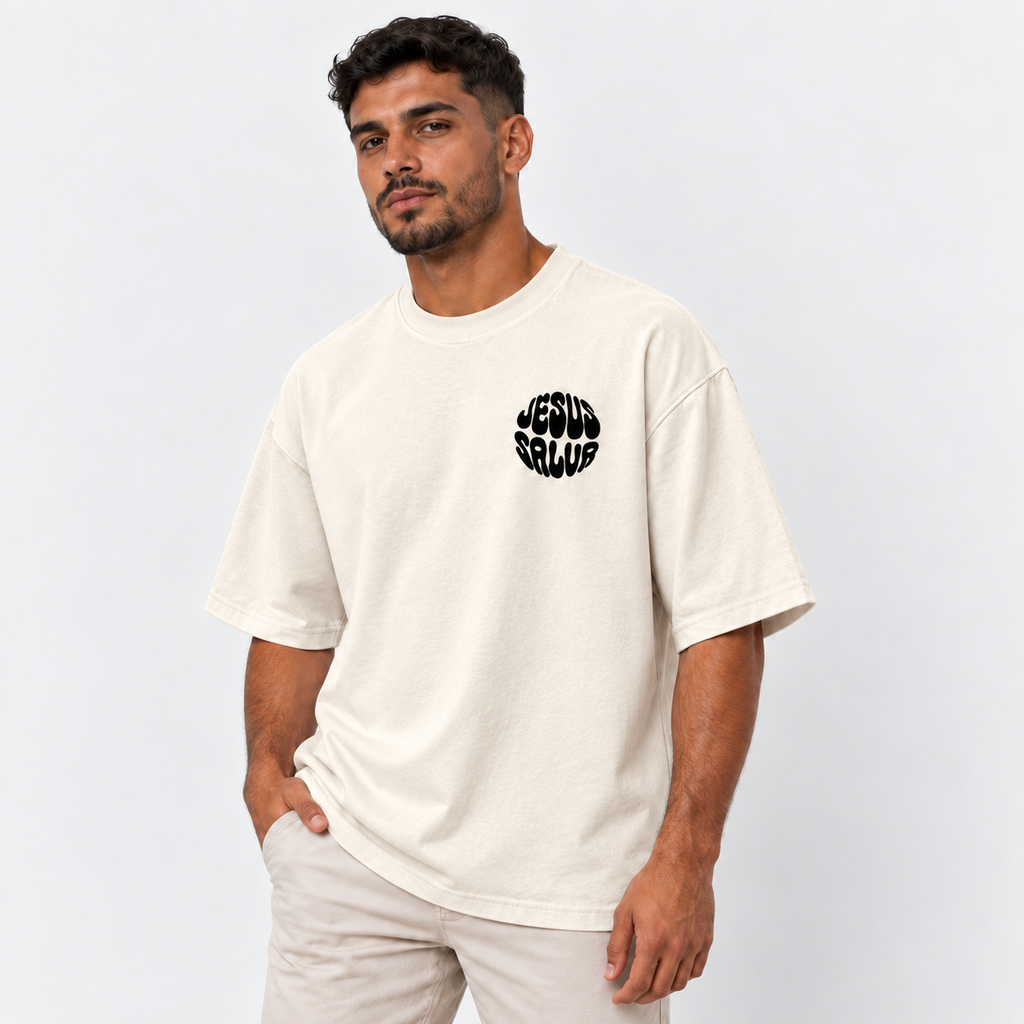 Camiseta Masculina Oversized Estampa Cristã Jesus Salva