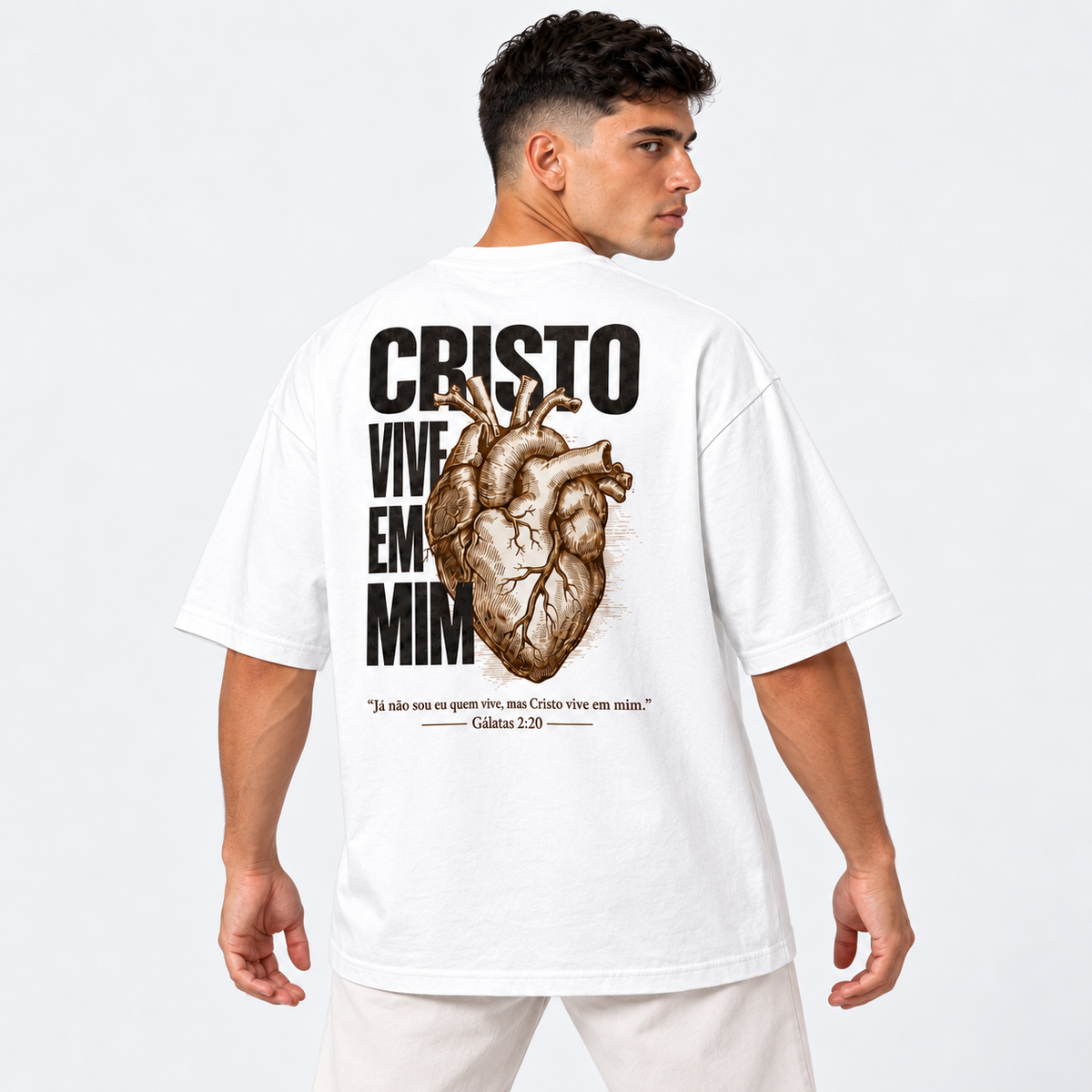 Camiseta Masculina Oversized Estampa Cristã Cristo Vive