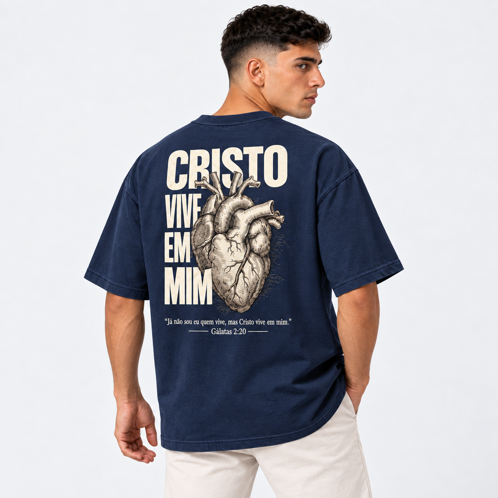 Camiseta Masculina Oversized Estampa Cristã Cristo Vive