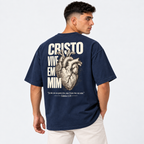 Camiseta Masculina Oversized Estampa Cristã Cristo Vive