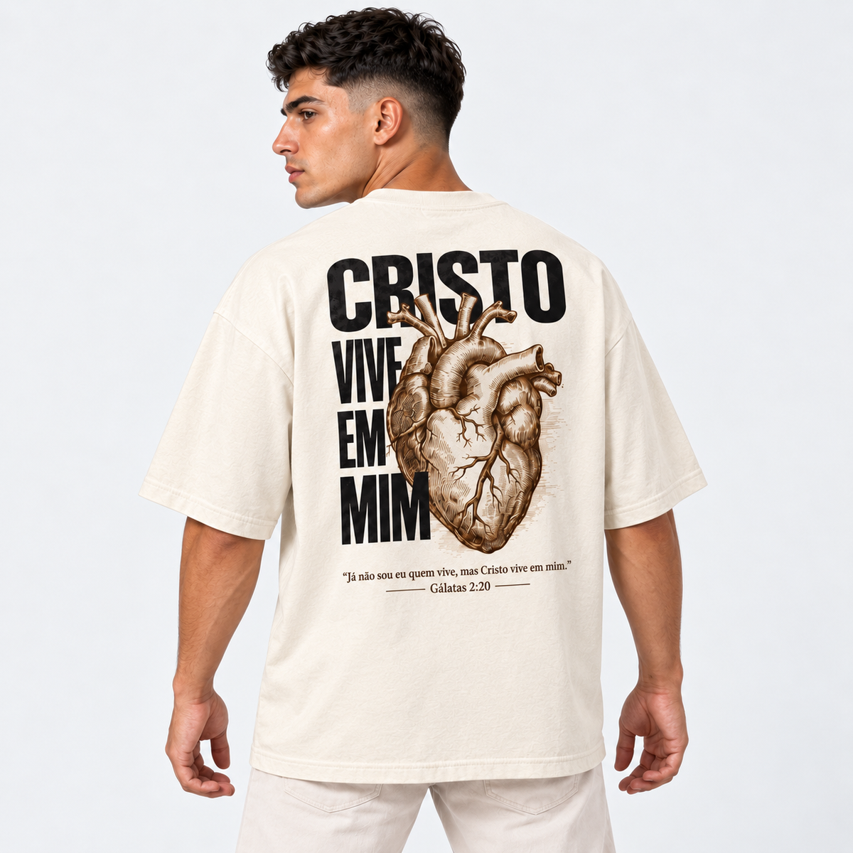 Camiseta Masculina Oversized Estampa Cristã Cristo Vive
