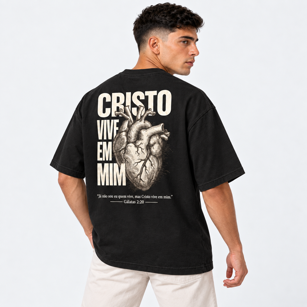 Camiseta Masculina Oversized Estampa Cristã Cristo Vive