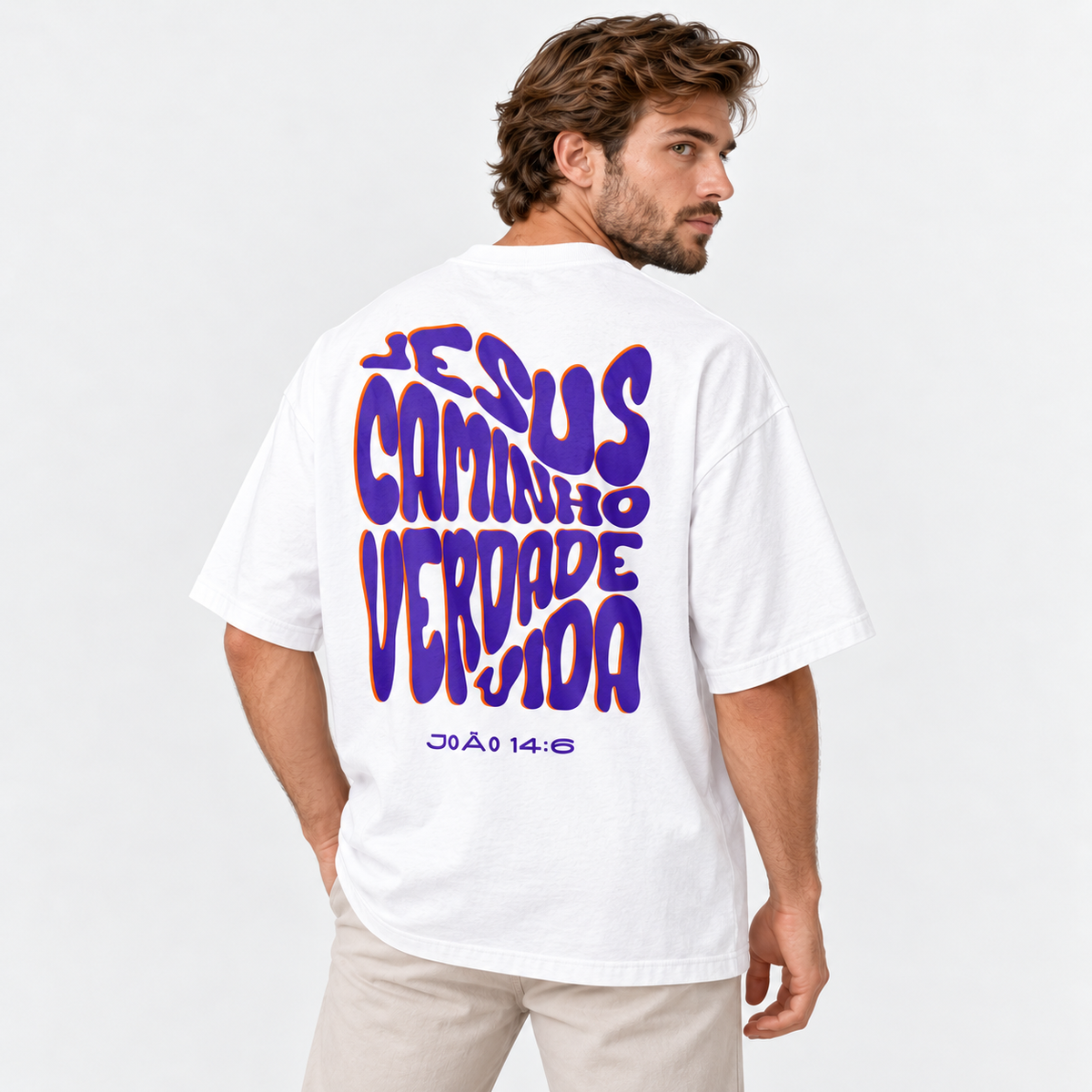 Camiseta Masculina Oversized Estampa Cristã Verdade e Vida