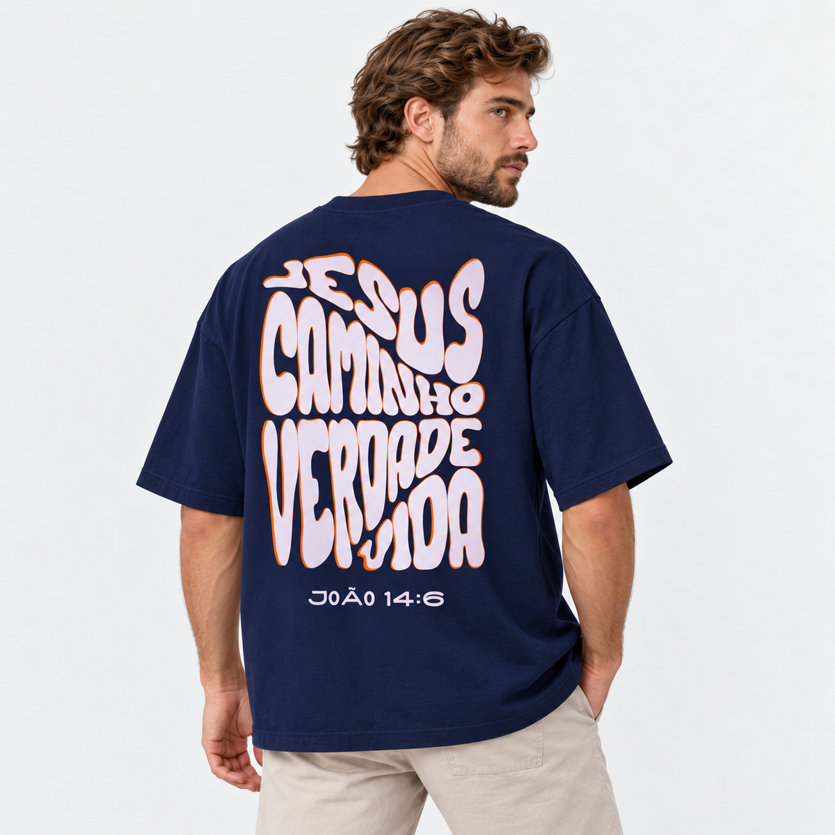 Camiseta Masculina Oversized Estampa Cristã Verdade e Vida