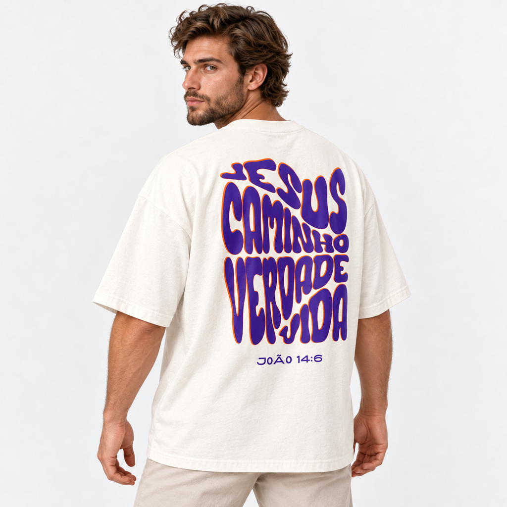Camiseta Masculina Oversized Estampa Cristã Verdade e Vida