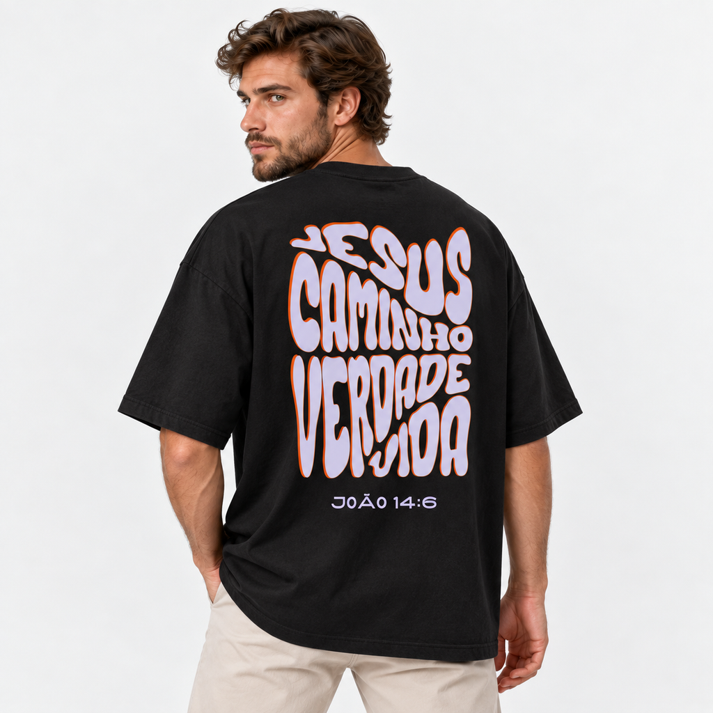 Camiseta Masculina Oversized Estampa Cristã Verdade e Vida