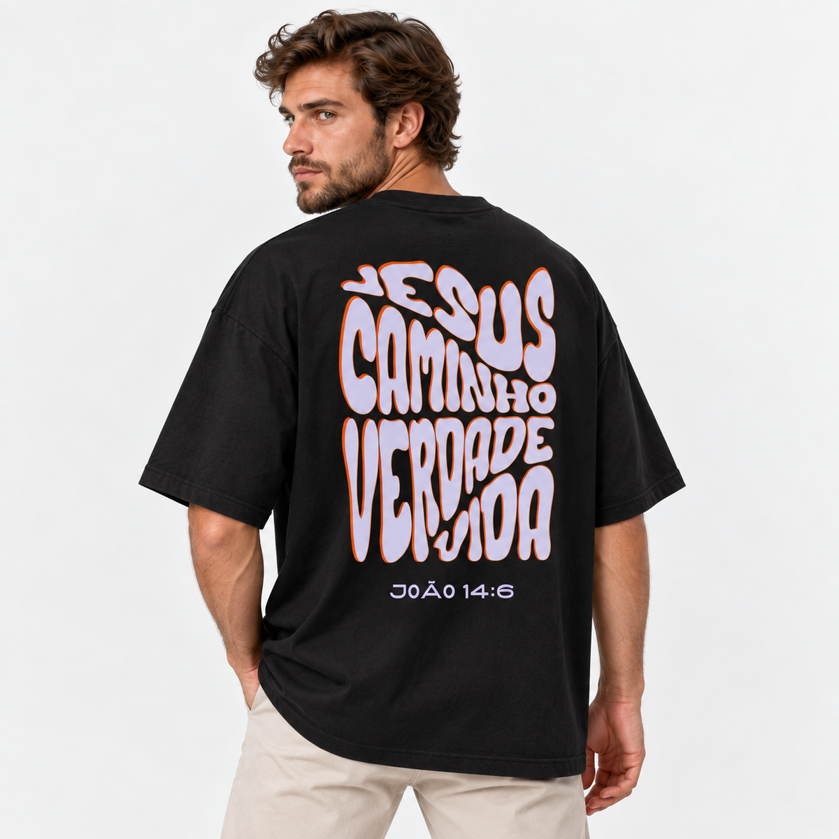 Camiseta Masculina Oversized Estampa Cristã Verdade e Vida