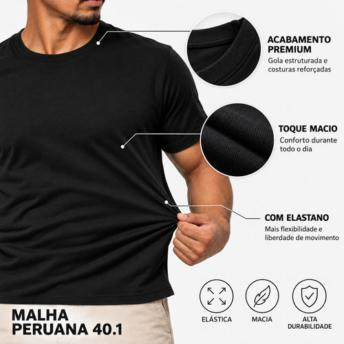 Camiseta Masculina em Malha Peruana 40.1 com Elastano