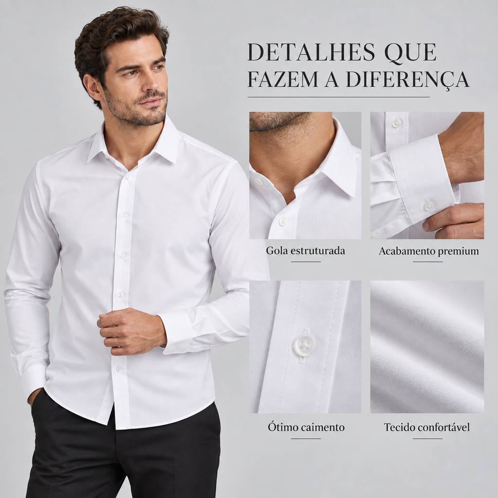 Kit 4 Camisas Sociais Masculinas Manga Longa Premium