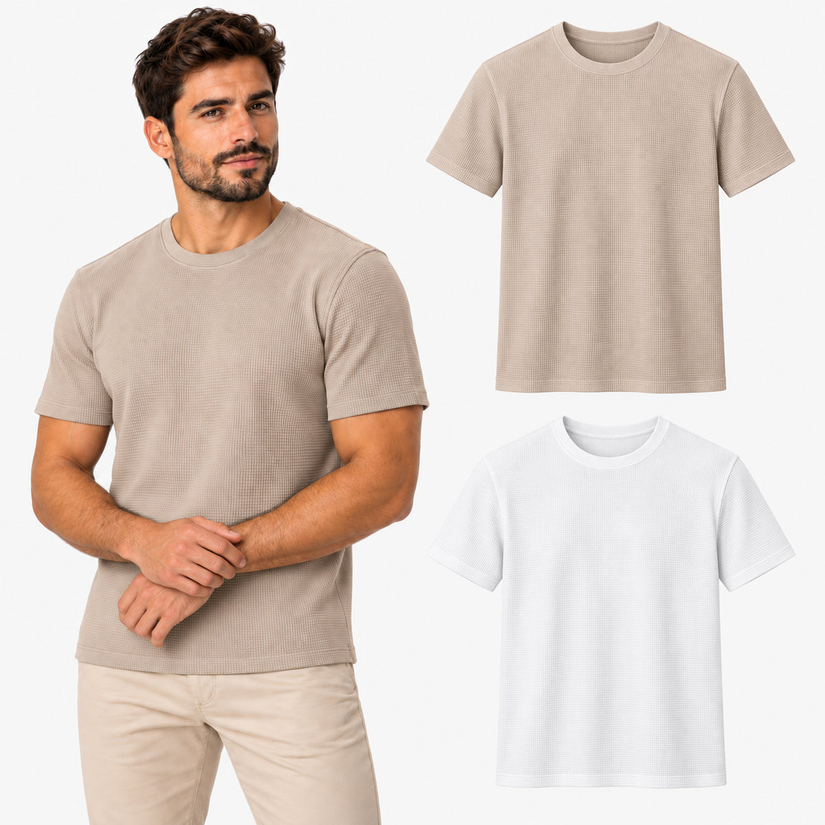 Kit 2 Camisetas Masculinas Texturizadas em Malha Waffle