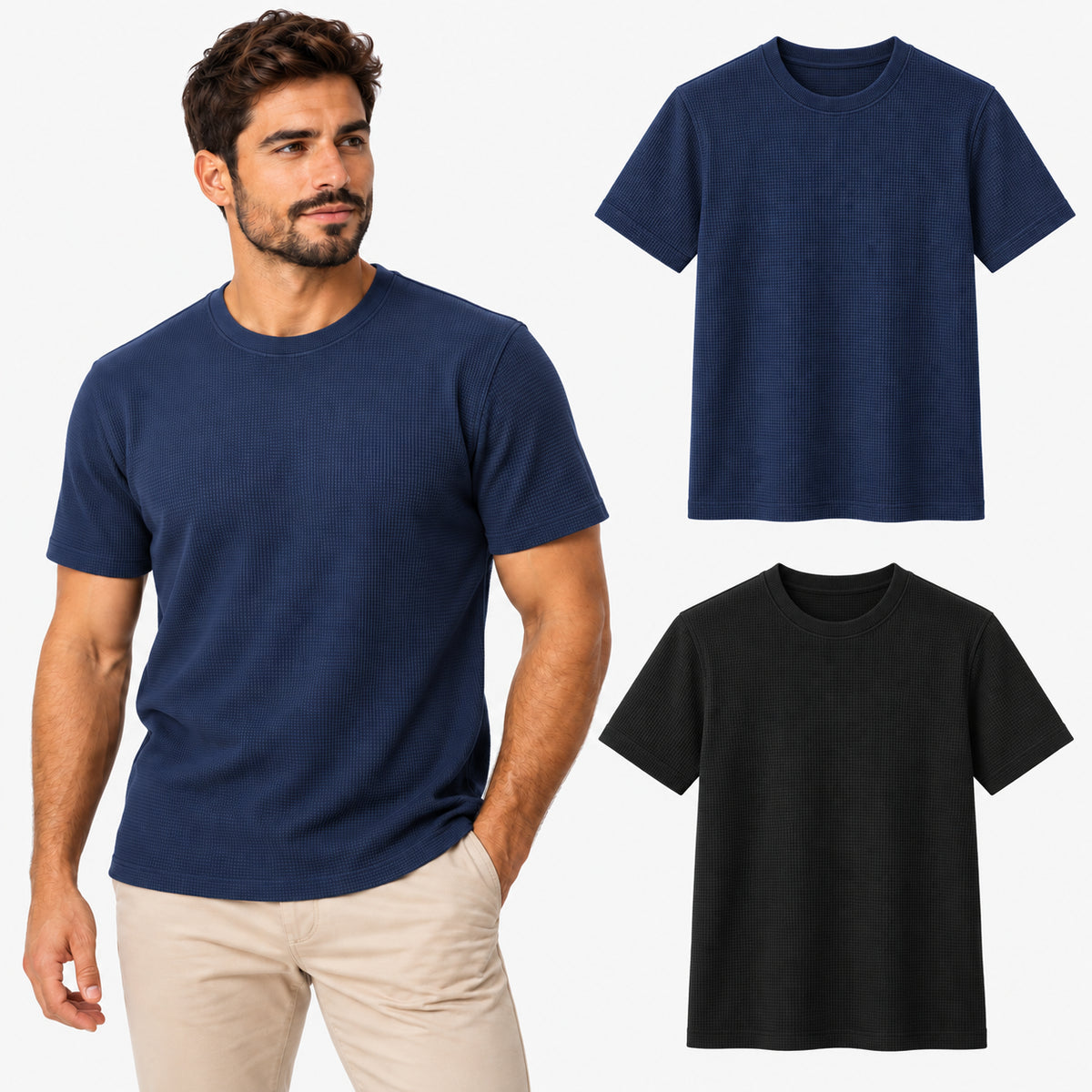 Kit 2 Camisetas Masculinas Texturizadas em Malha Waffle