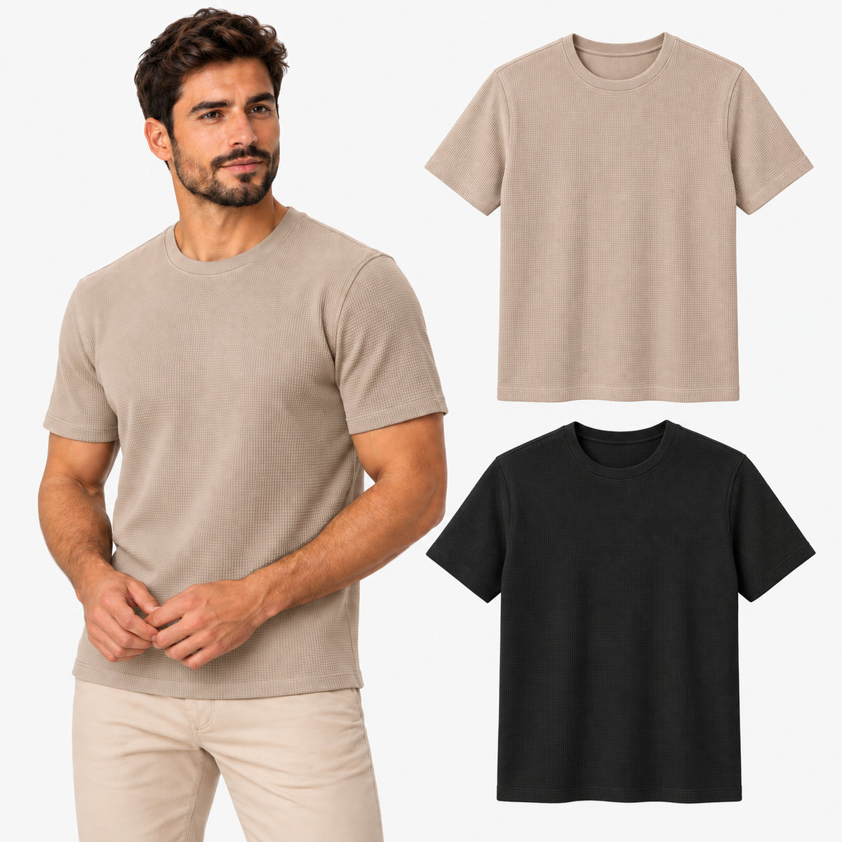 Kit 2 Camisetas Masculinas Texturizadas em Malha Waffle