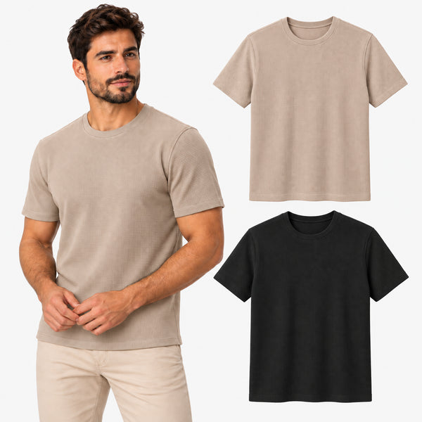 Kit 2 Camisetas Masculinas Texturizadas em Malha Waffle