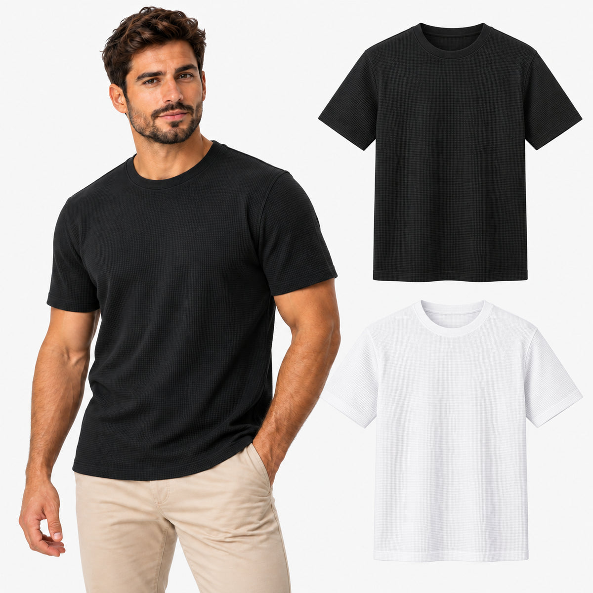 Kit 2 Camisetas Masculinas Texturizadas em Malha Waffle