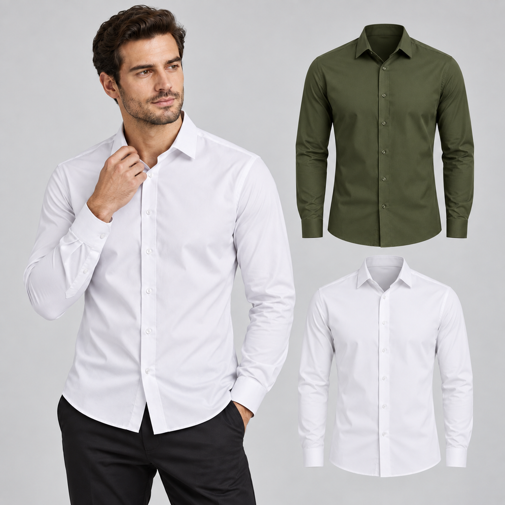 Kit 2 Camisas Sociais Masculinas Manga Longa Premium
