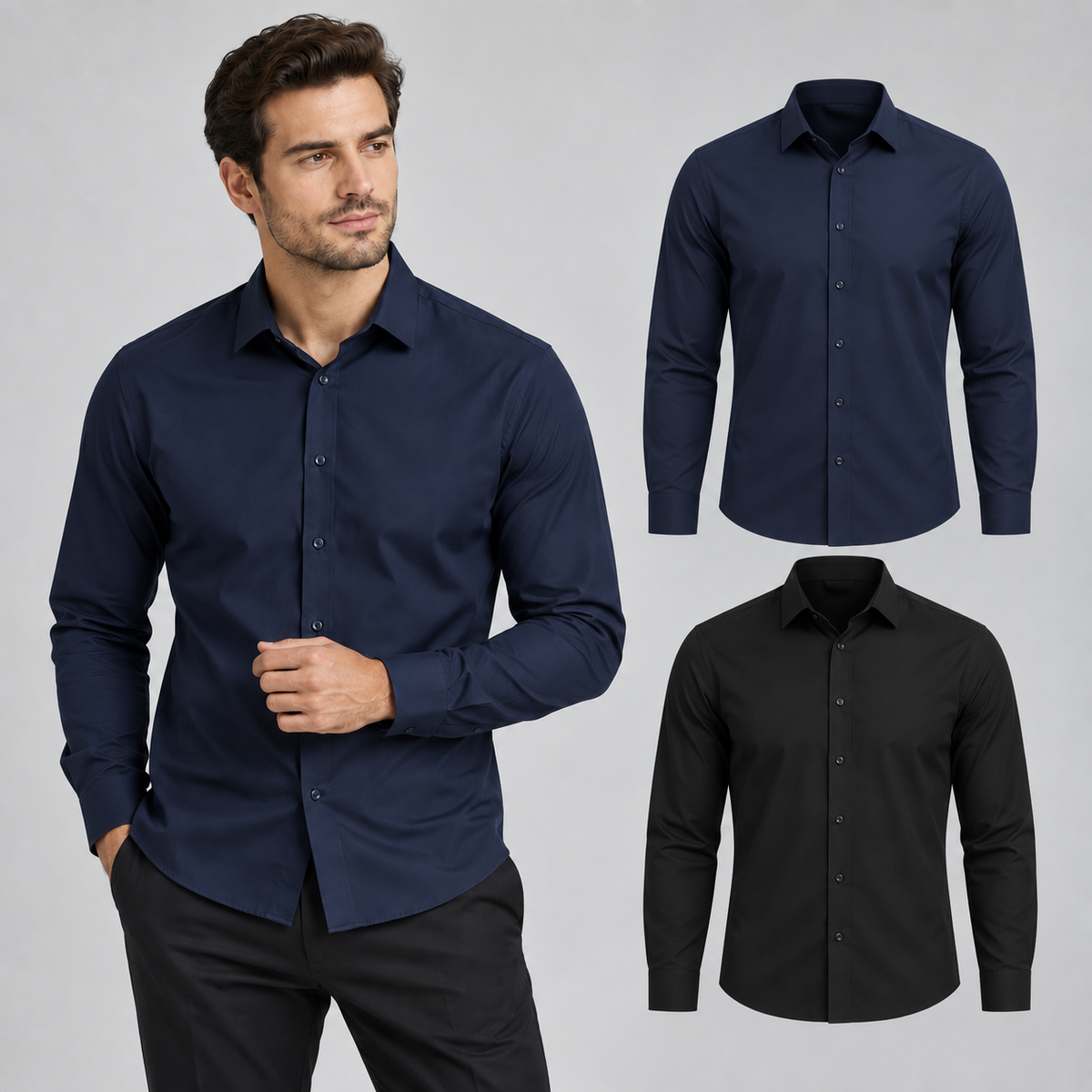 Kit 2 Camisas Sociais Masculinas Manga Longa Premium