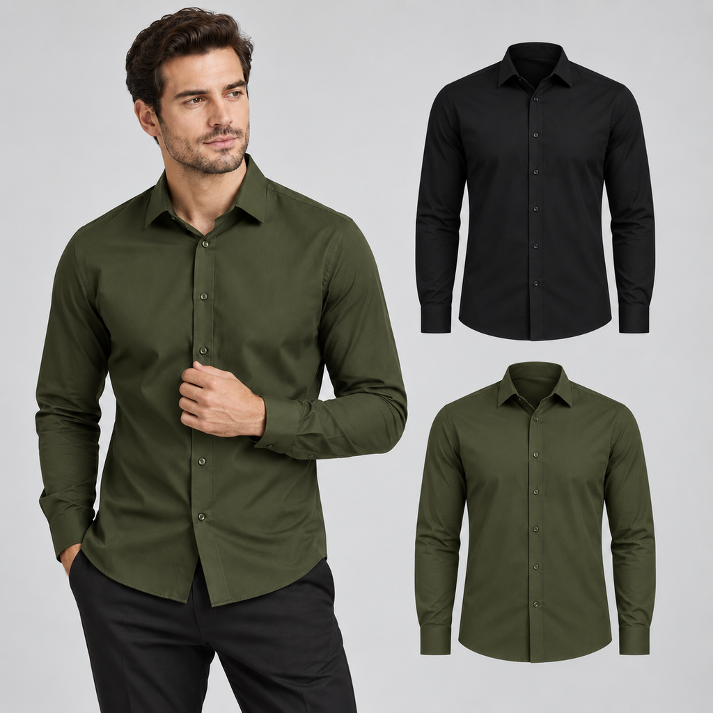Kit 2 Camisas Sociais Masculinas Manga Longa Premium
