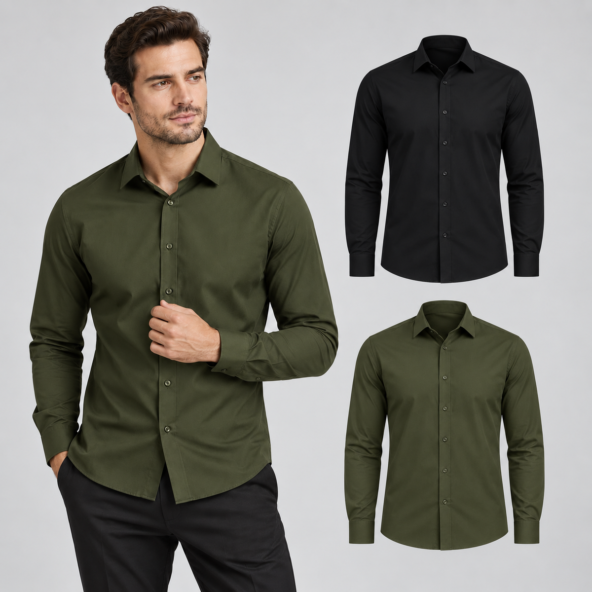 Kit 2 Camisas Sociais Masculinas Manga Longa Premium