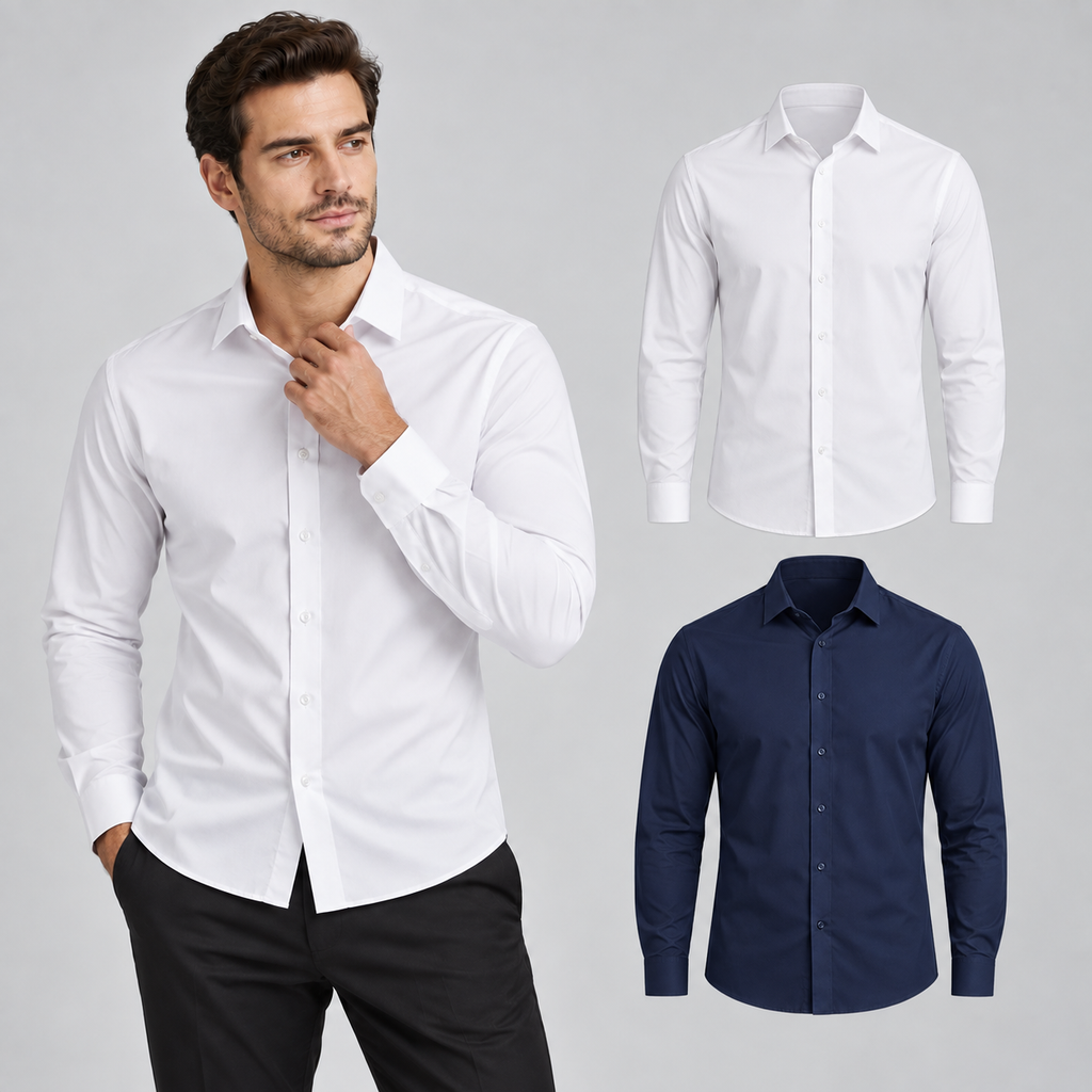 Kit 2 Camisas Sociais Masculinas Manga Longa Premium