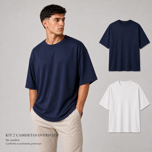 kit 2 Camisetas masculina oversized em suedine 