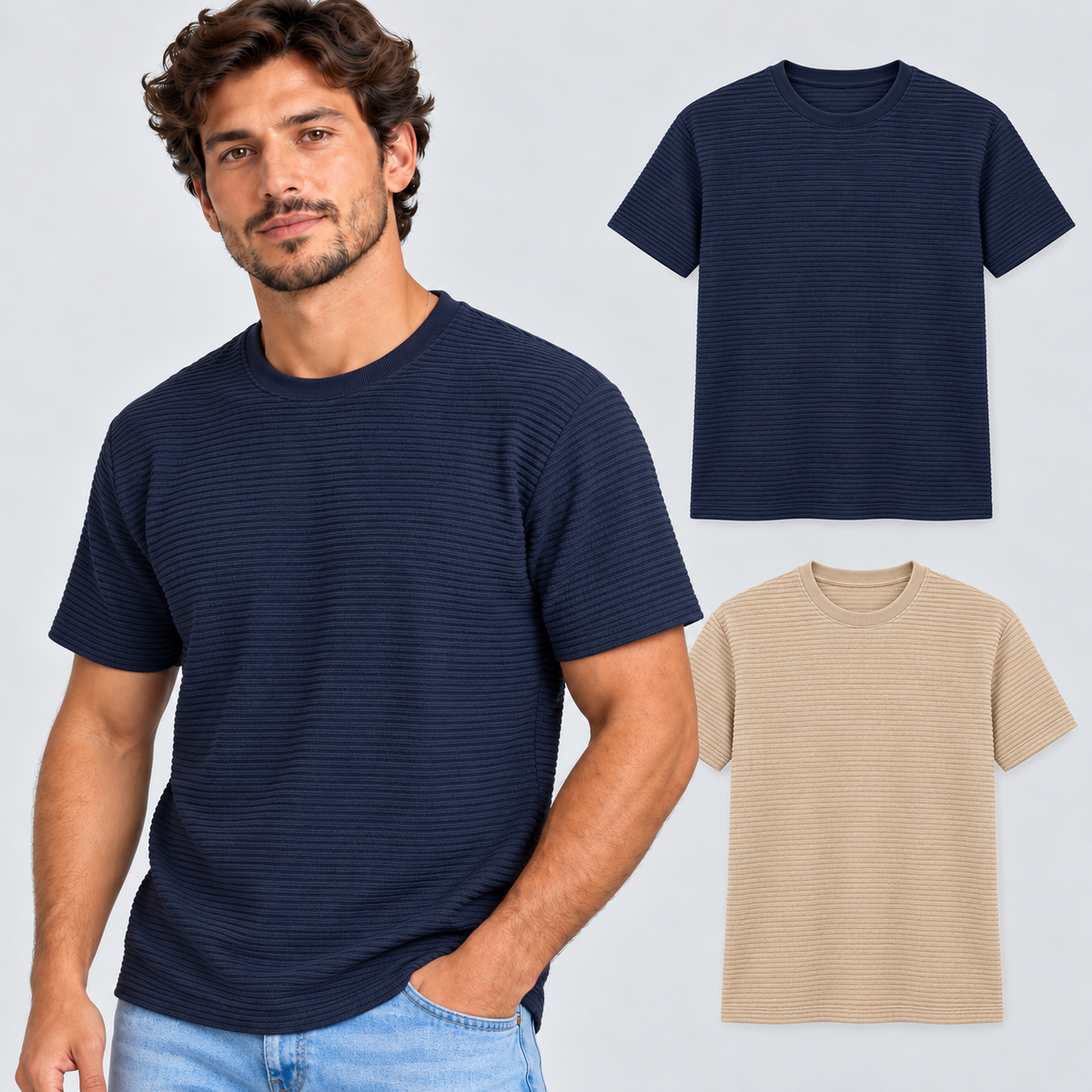 Kit 2 Camisetas Masculinas Texturizadas