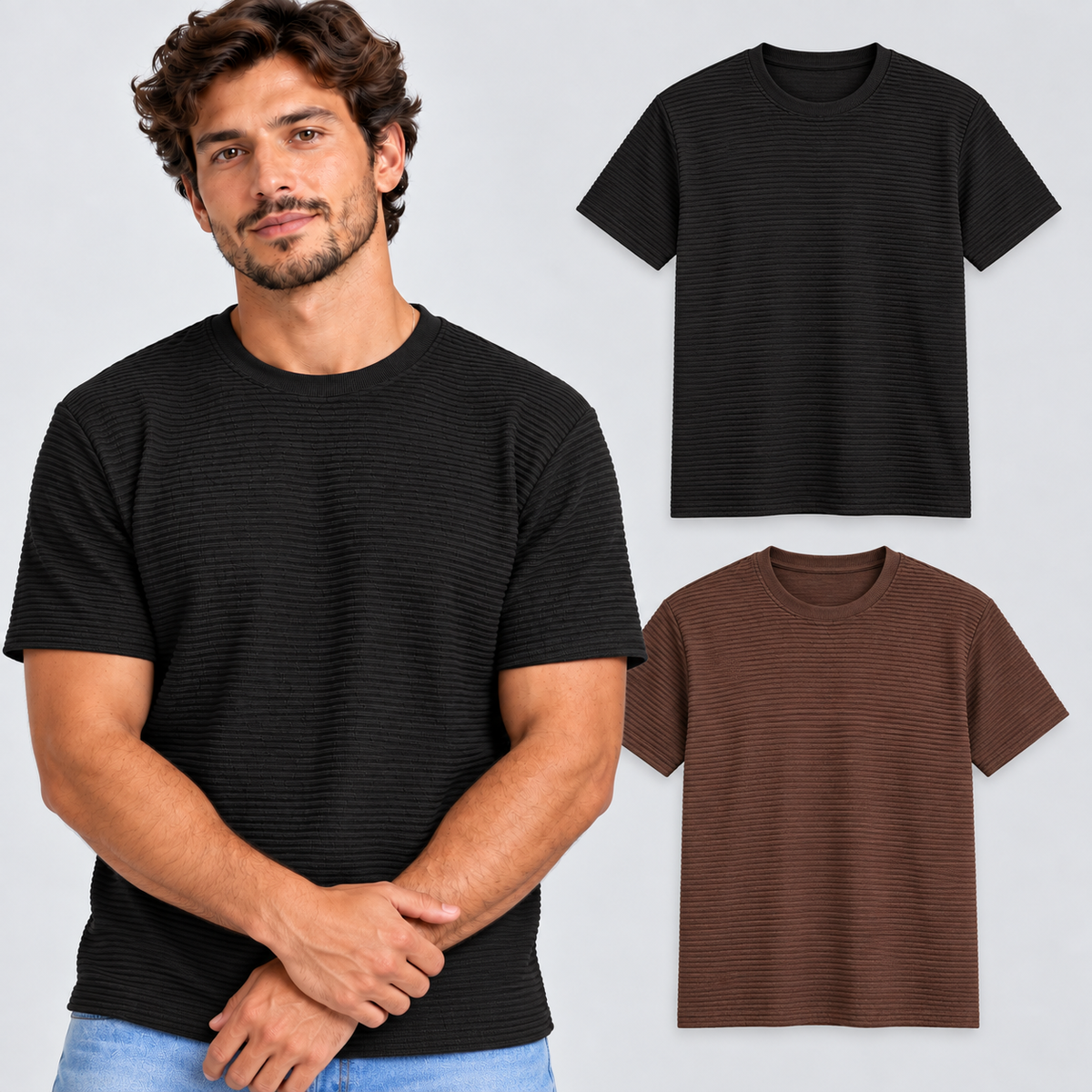 Kit 2 Camisetas Masculinas Texturizadas