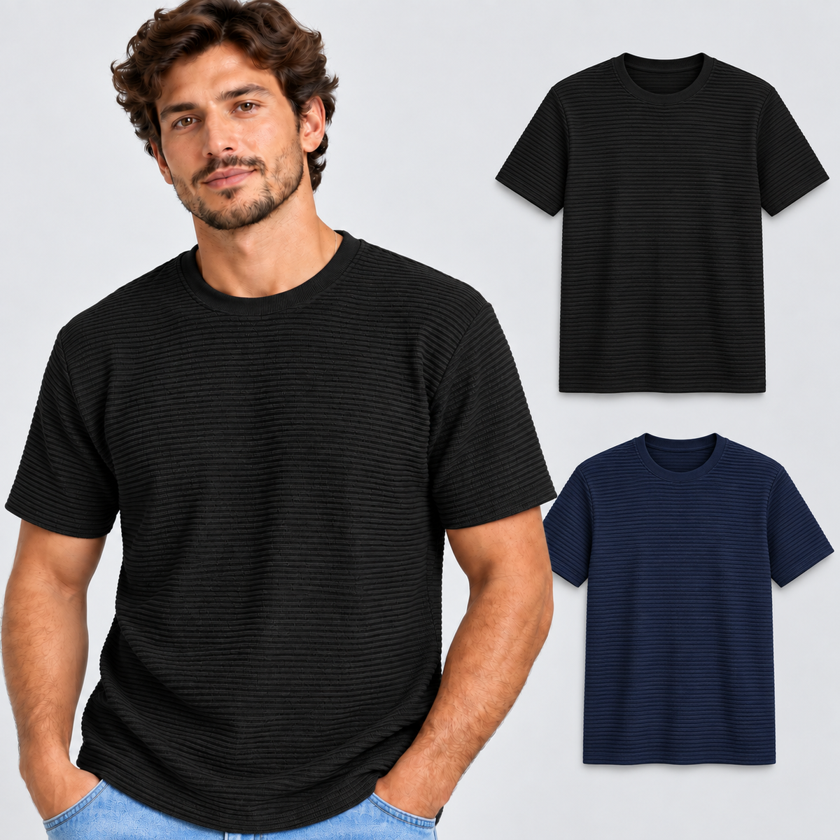 Kit 2 Camisetas Masculinas Texturizadas