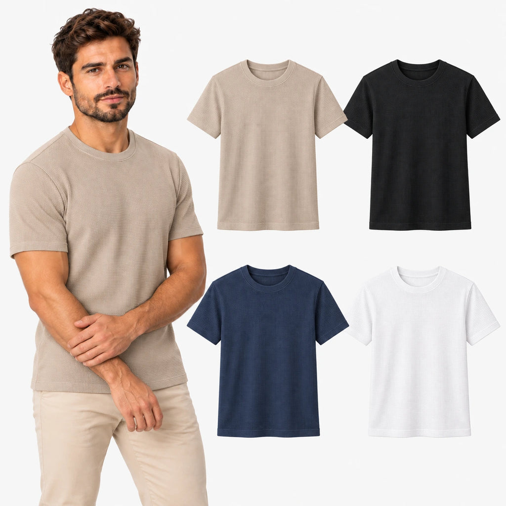 Kit 4 Camisetas Masculinas Texturizadas em Malha Waffle
