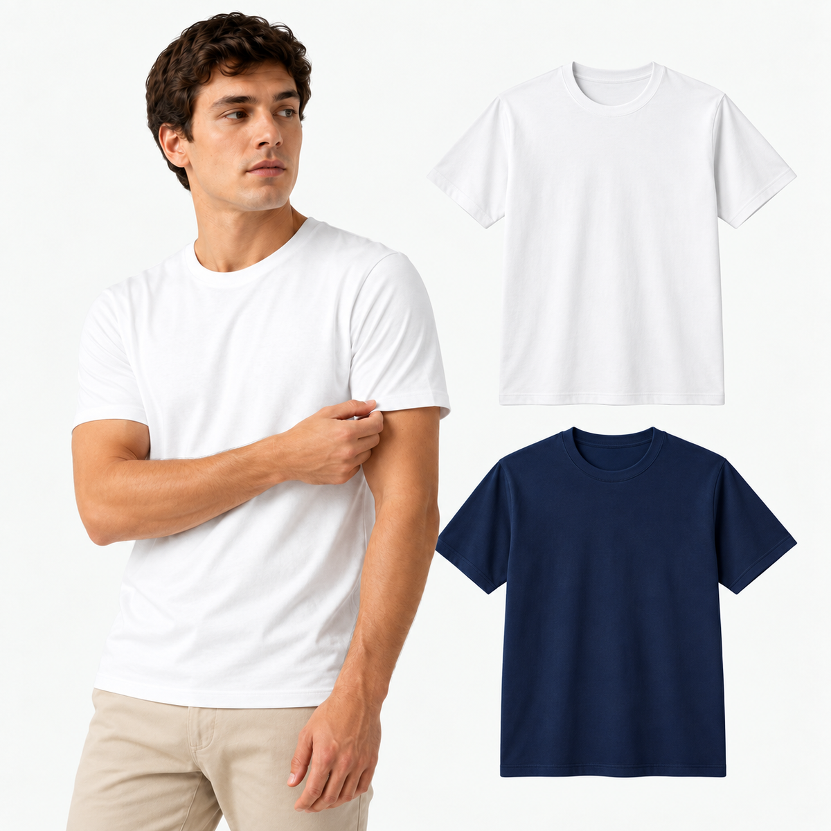 Kit 2 Camisetas Masculinas de Algodão 30.1 Penteado