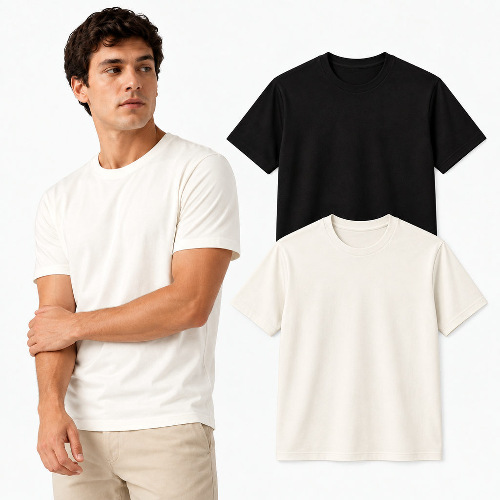 Kit 2 Camisetas Masculinas de Algodão 30.1 Penteado
