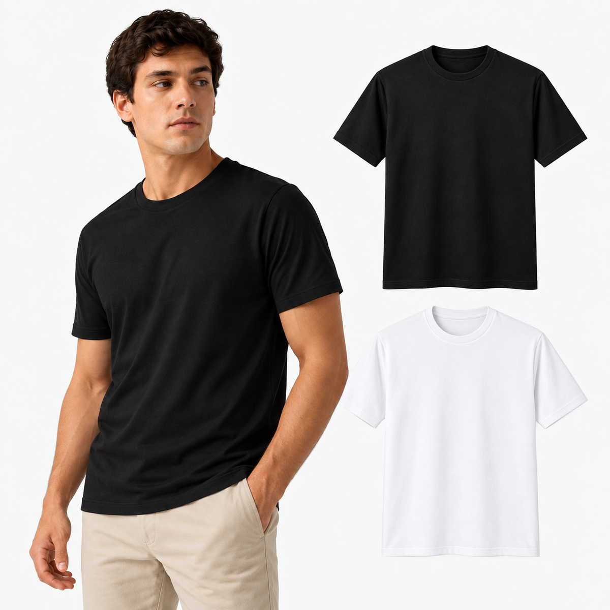 Kit 2 Camisetas Masculinas de Algodão 30.1 Penteado