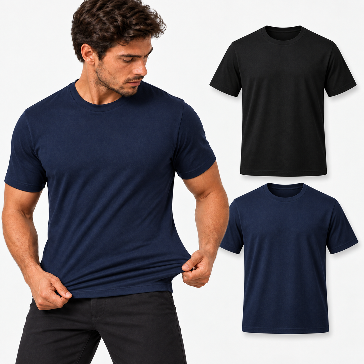 Kit 2 Camisetas Masculinas em Malha Egípcia Premium