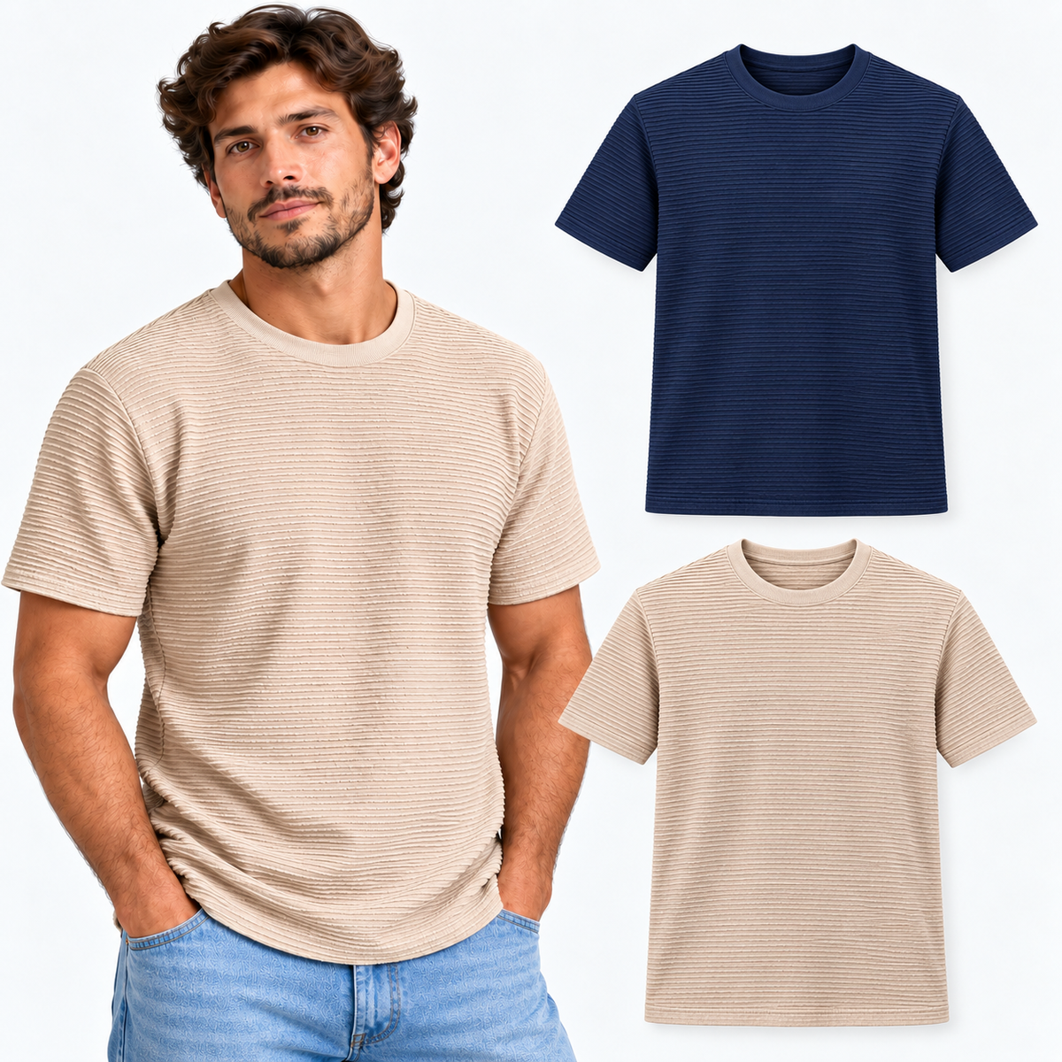 Kit 2 Camisetas Masculinas Texturizadas