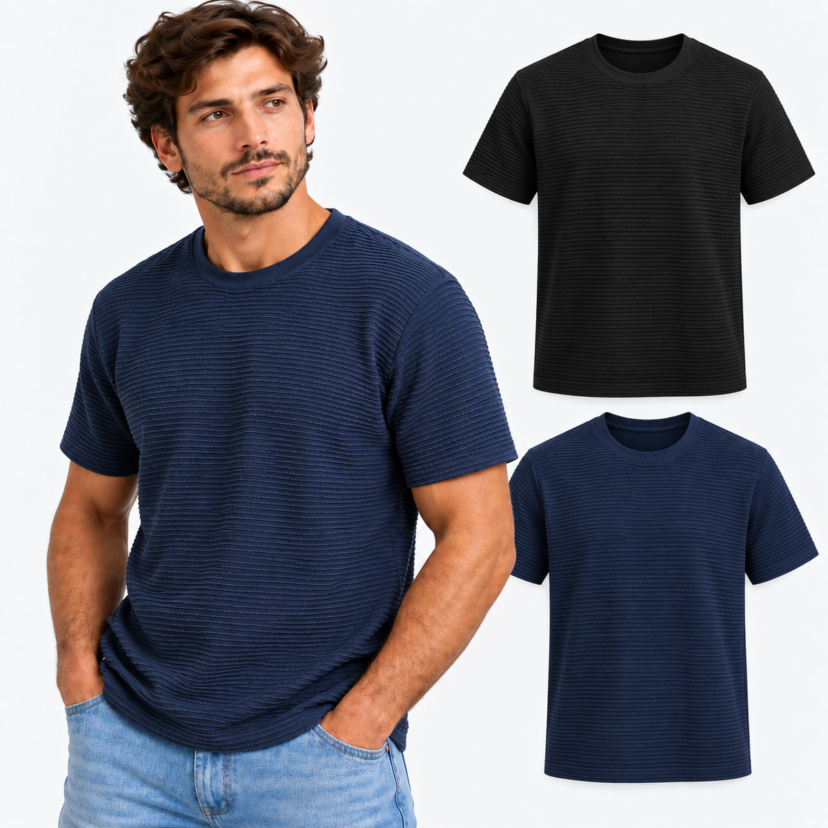 Kit 2 Camisetas Masculinas Texturizadas